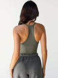 Ribbed V-Neck Halter Tank Top - Trendsi - Flyclothing LLC