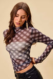 SO ME Plaid Mesh Knit Long Sleeve Top with Thumb Opening - Trendsi - Flyclothing LLC