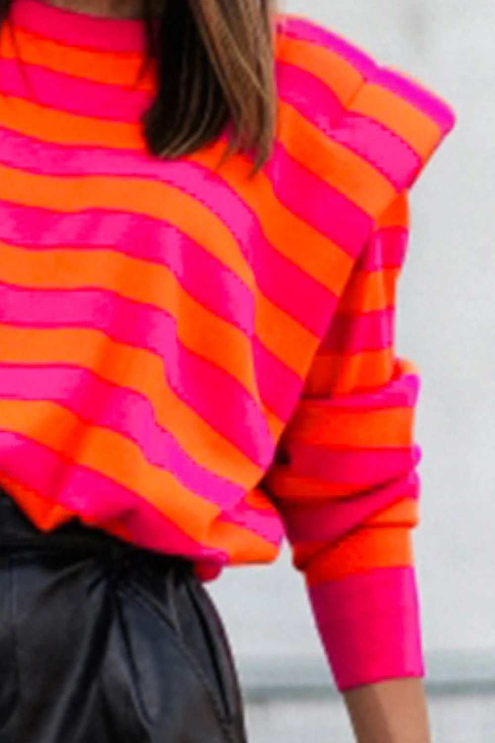 Striped Round Neck Long Sleeve Knit Top - Trendsi - Flyclothing LLC