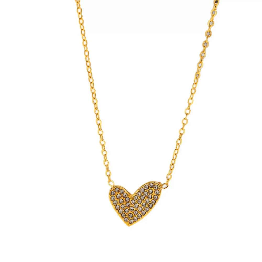 18K Gold-Plated Rhinestone Heart Necklace - Trendsi - Flyclothing LLC