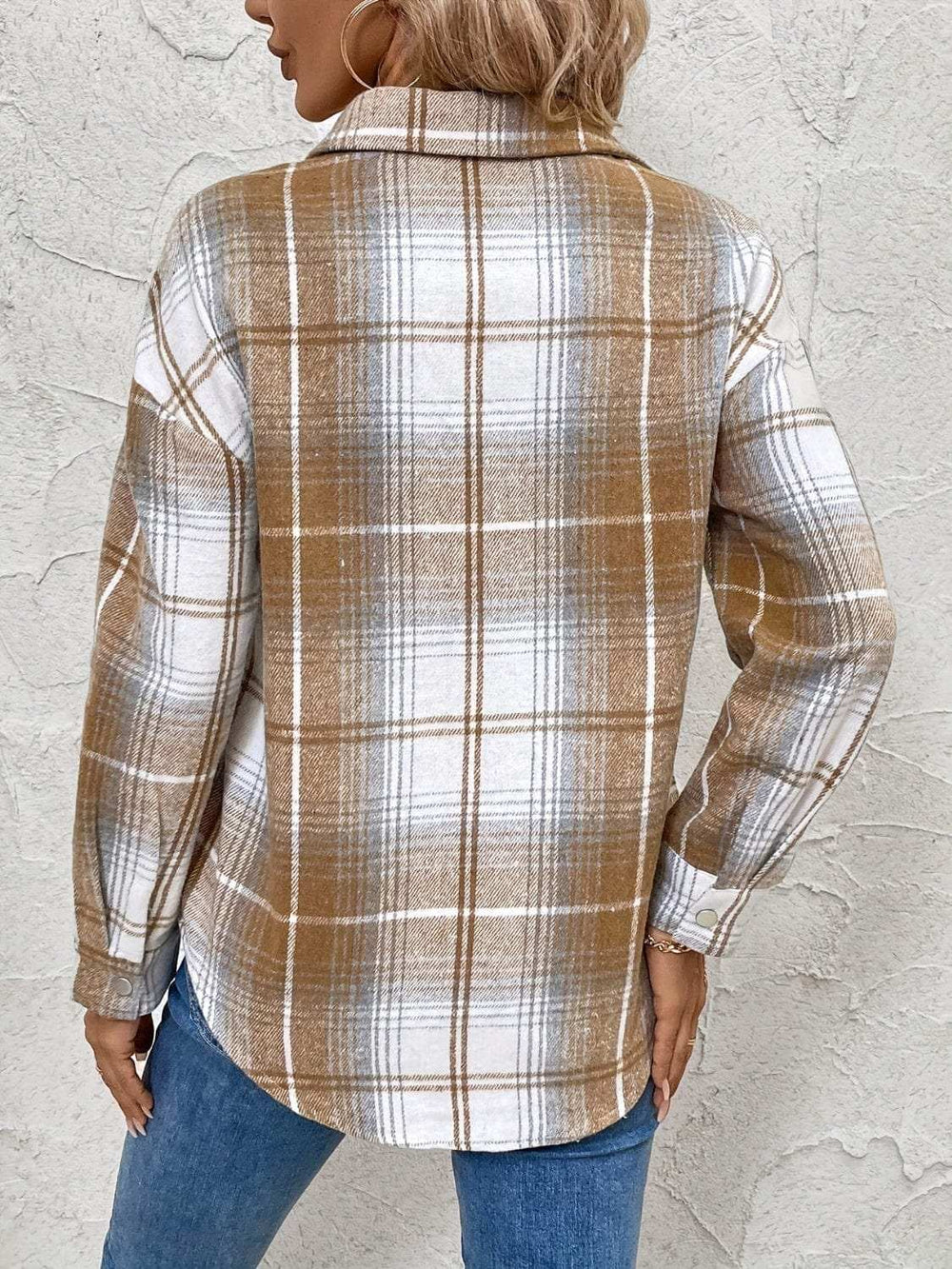 Plaid Collared Neck Half Zip Long Sleeve Top - Trendsi - Flyclothing LLC