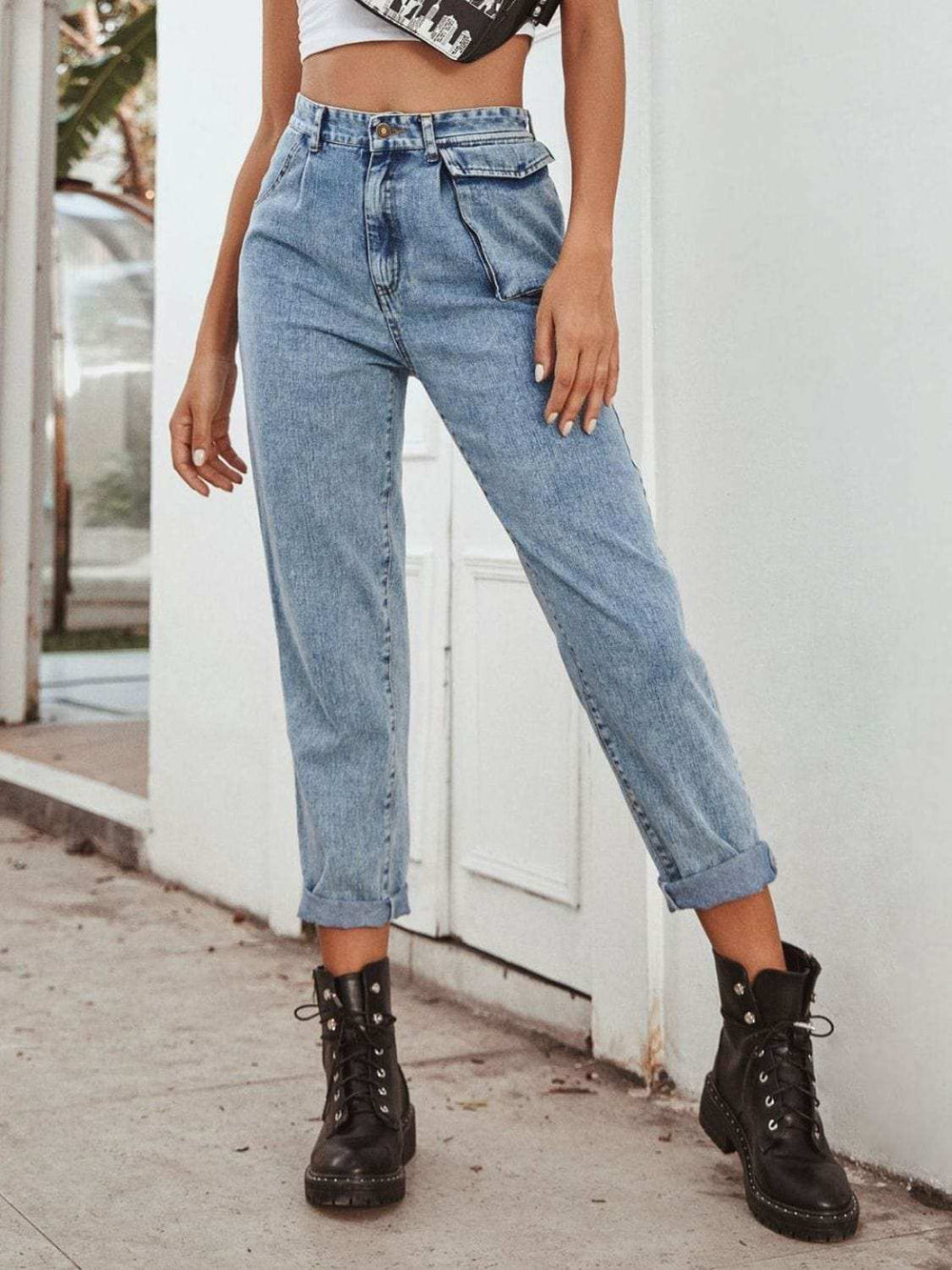 High Waist Straight Leg Jeans - Trendsi - Flyclothing LLC