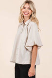 Mittoshop Airflow Short Bubble Sleeve Button Down Shirt - Trendsi - Flyclothing LLC
