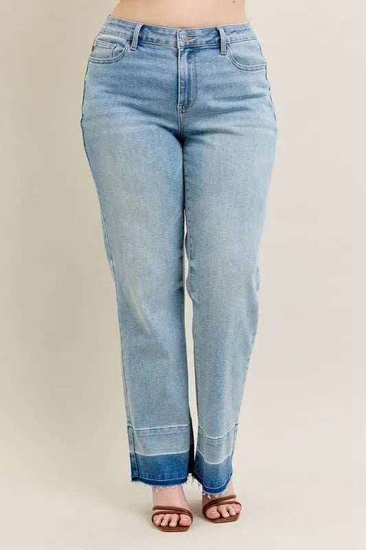 Judy Blue Full Size Mr Release Hem Wide Leg Jeans Plus Size - Trendsi - Flyclothing LLC