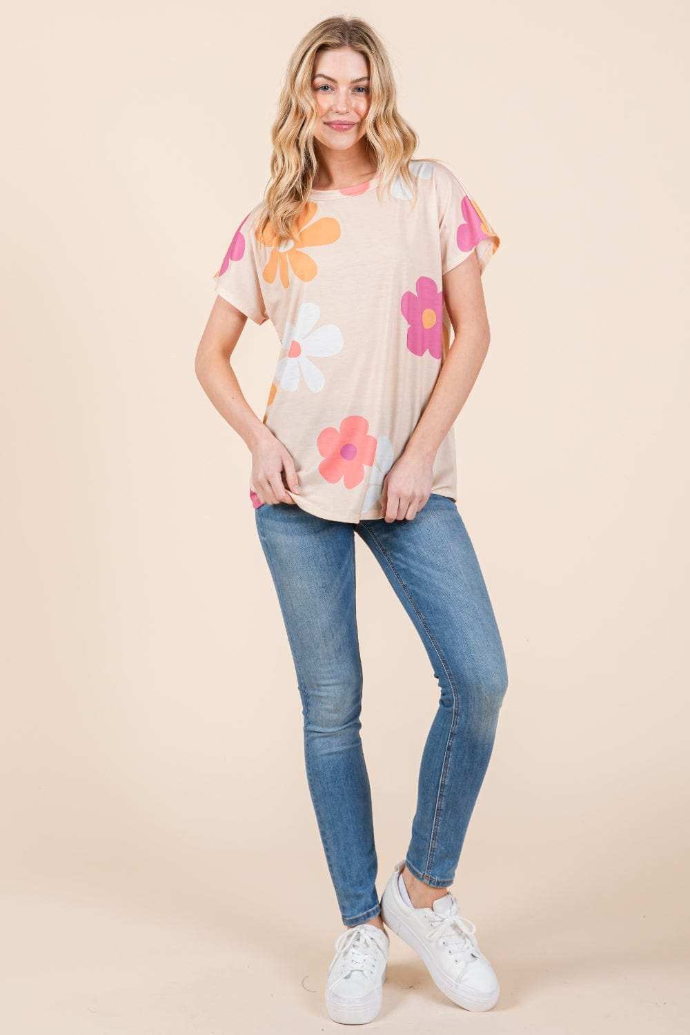 BOMBOM Floral Short Sleeve T-Shirt - Trendsi - Flyclothing LLC
