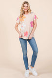 BOMBOM Floral Short Sleeve T-Shirt - Trendsi - Flyclothing LLC