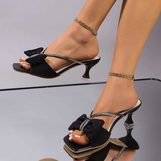 Bow Rhinestone Open-Toe Sandals - Trendsi - Flyclothing LLC