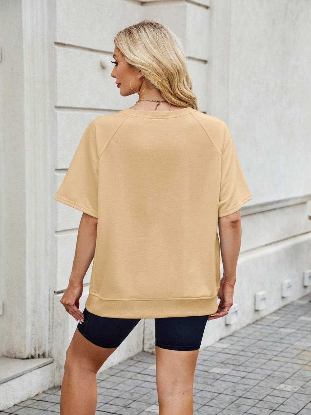 Round Neck Short Sleeve T-Shirt - Trendsi - Flyclothing LLC