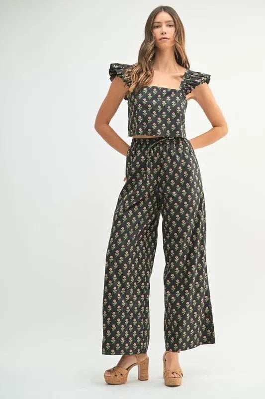 MABLE Floral Print Ruffle Top and Pants Set - Trendsi - Flyclothing LLC