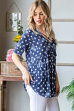 Heimish Full Size Short Sleeve Crisscross Star Babydoll Top - Trendsi - Flyclothing LLC
