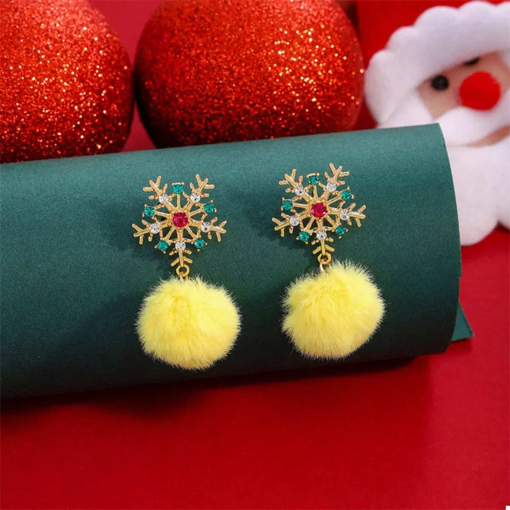 Christmas Snowflake Pom Pom Drop Earrings - Trendsi - Flyclothing LLC