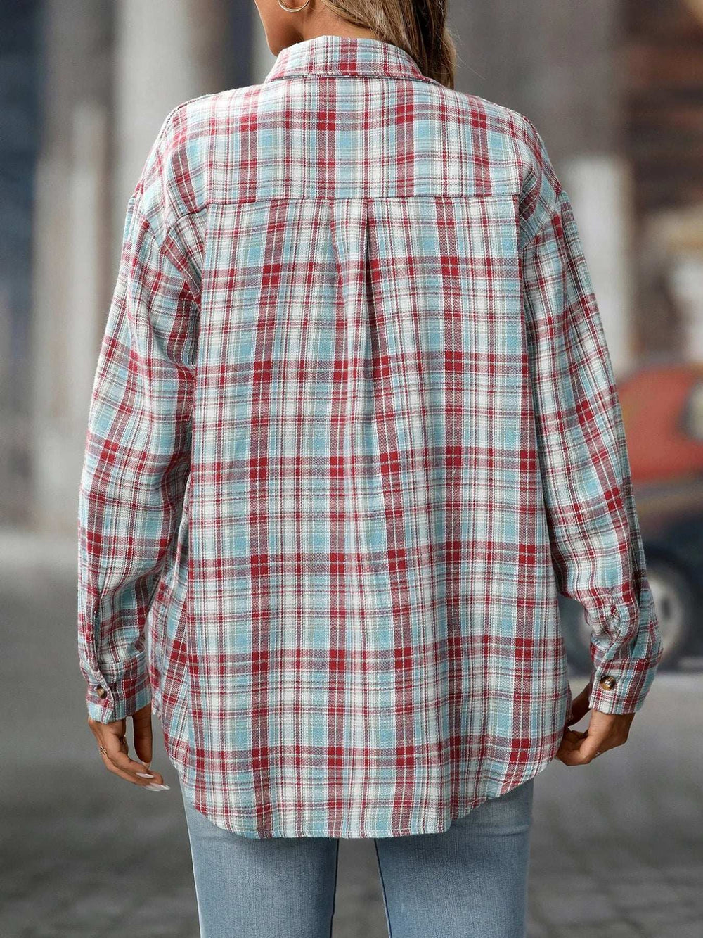 Plaid Button-Down Oversized Shirt - Trendsi - Flyclothing LLC
