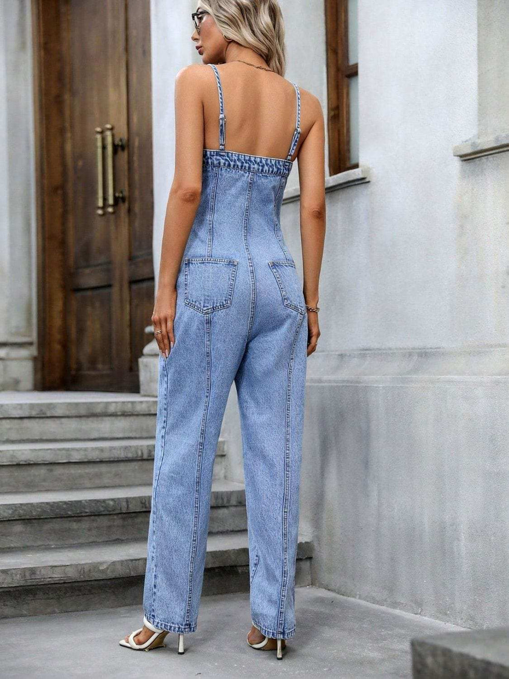 Spaghetti Strap Denim Overalls with Pockets - Trendsi - Flyclothing LLC