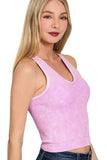 Zenana Washed Ribbed Seamless Bra Padded V-neck Tank Top - Trendsi - Flyclothing LLC