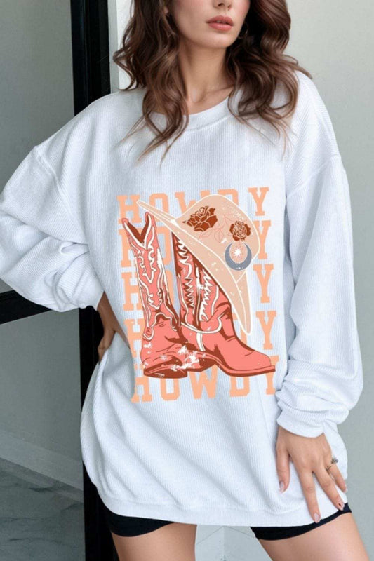 Boots Graphic Round Neck Long Sleeve Sweatshirt - Trendsi - Flyclothing LLC