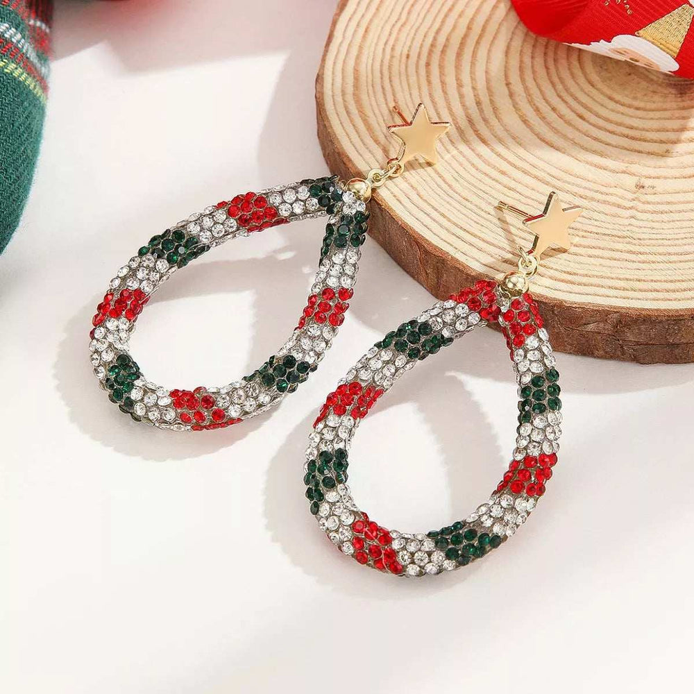 Christmas Rhinestone Teardrop Earrings - Trendsi - Flyclothing LLC