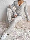 Surplice Long Sleeve Top and Pants Set - Trendsi - Flyclothing LLC