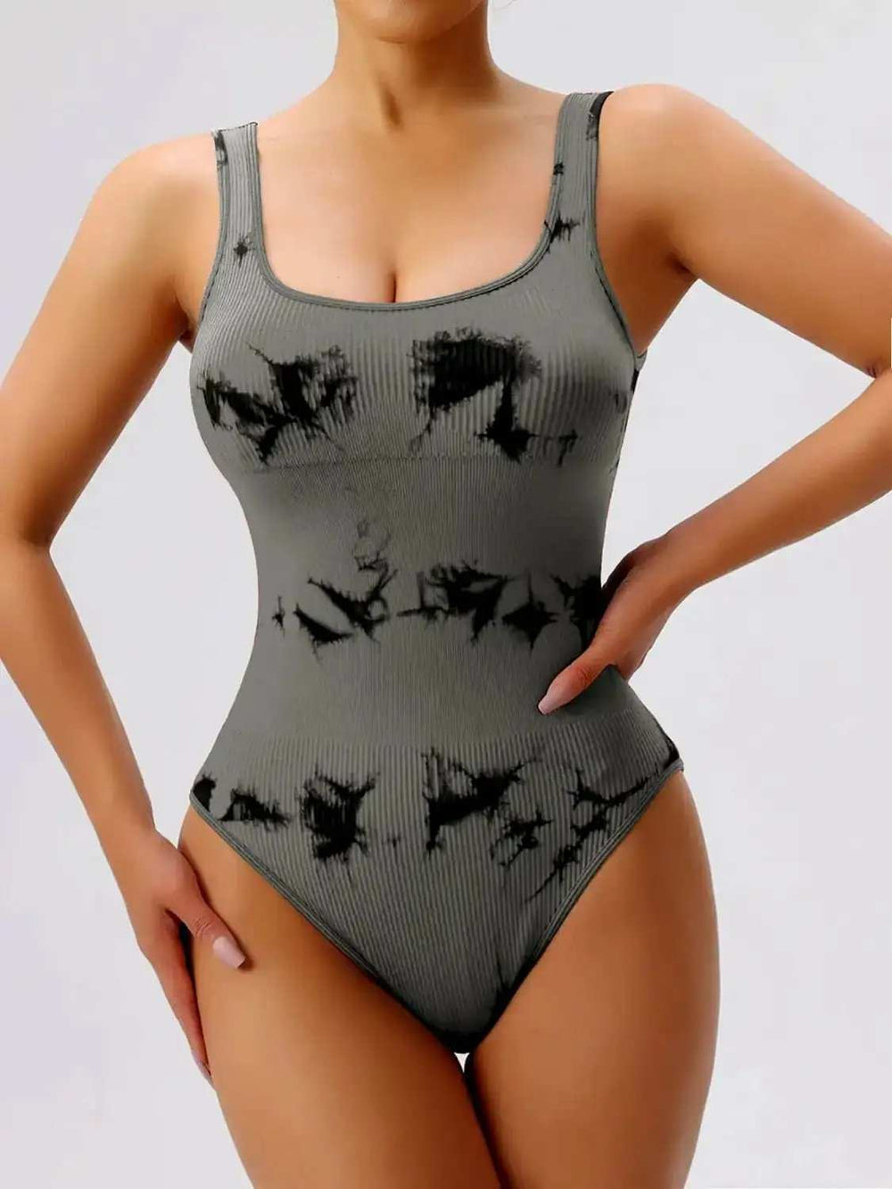 Tie-Dye Scoop Neck Wide Strap Active Bodysuit - Trendsi - Flyclothing LLC