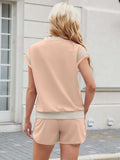 Contrast Round Neck Top and Shorts Set - Trendsi - Flyclothing LLC