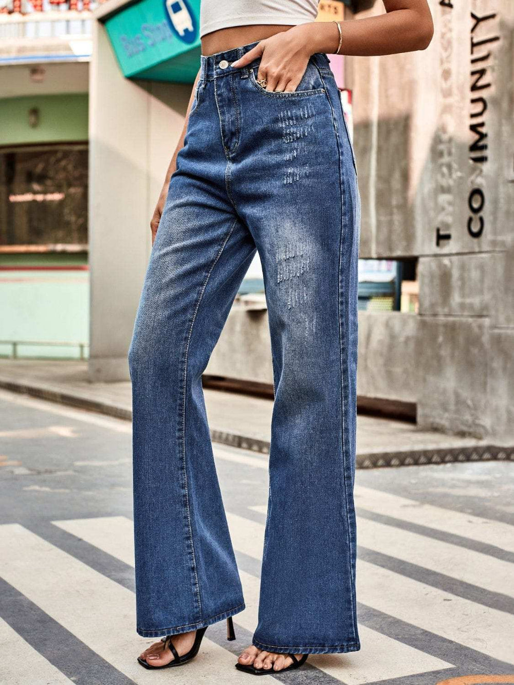 High Rise Bootcut Jeans with Pockets - Trendsi - Flyclothing LLC