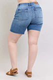 Judy Blue Full Size Mid Rise Bermudas Denim Shorts W/ Back Flap Pockets Plus Size - Trendsi - Flyclothing LLC