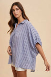 Annie Wear Striped Button Up Half Sleeve Shirt - Trendsi - Flyclothing LLC