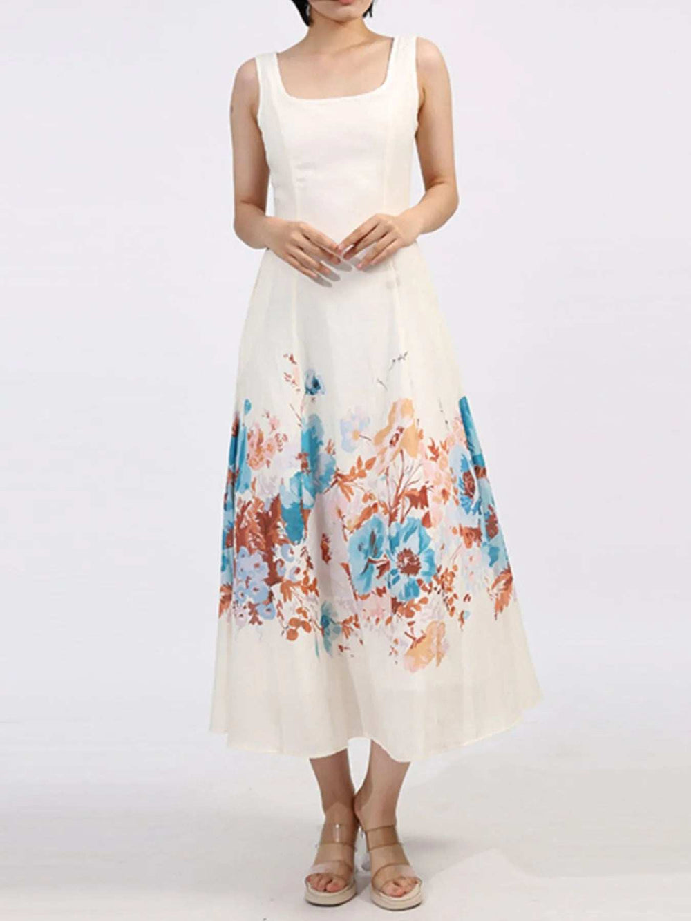 Cutout Back Printed Square Neck Dress - Trendsi - Flyclothing LLC