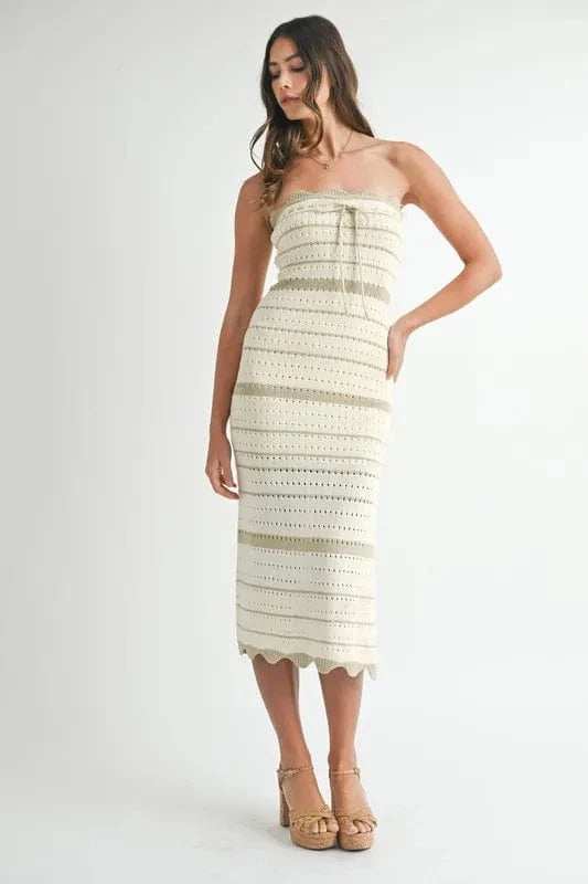 MABLE Contrast Striped Crochet Knit Midi Dress - Trendsi - Flyclothing LLC