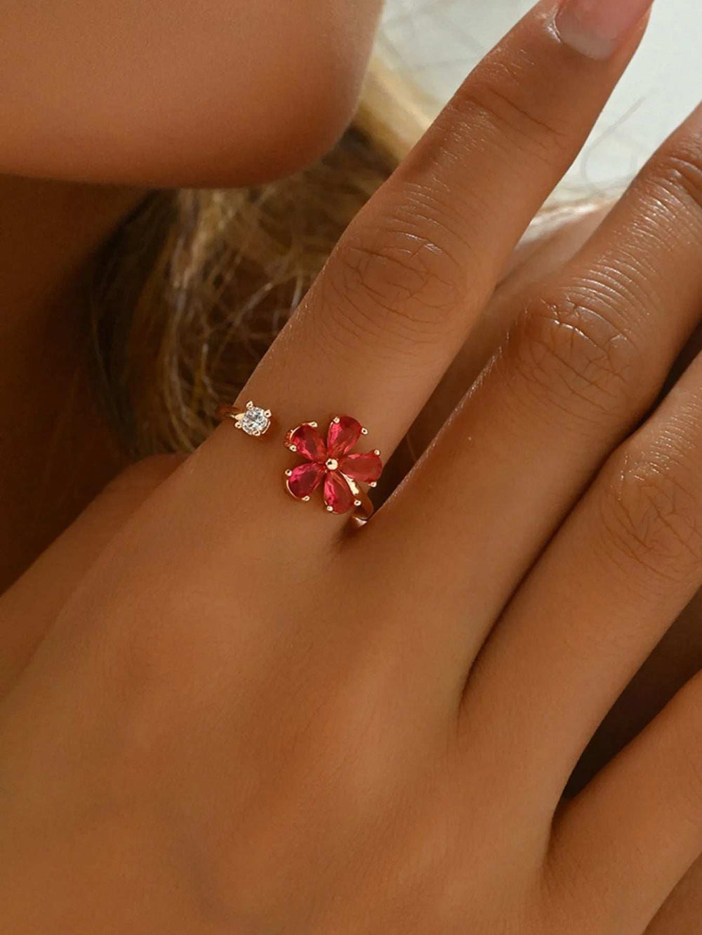 18K Gold-Plated Stainless Steel Zircon Flower Ring - Trendsi - Flyclothing LLC