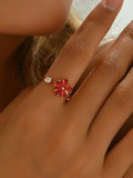 18K Gold-Plated Stainless Steel Zircon Flower Ring - Trendsi - Flyclothing LLC