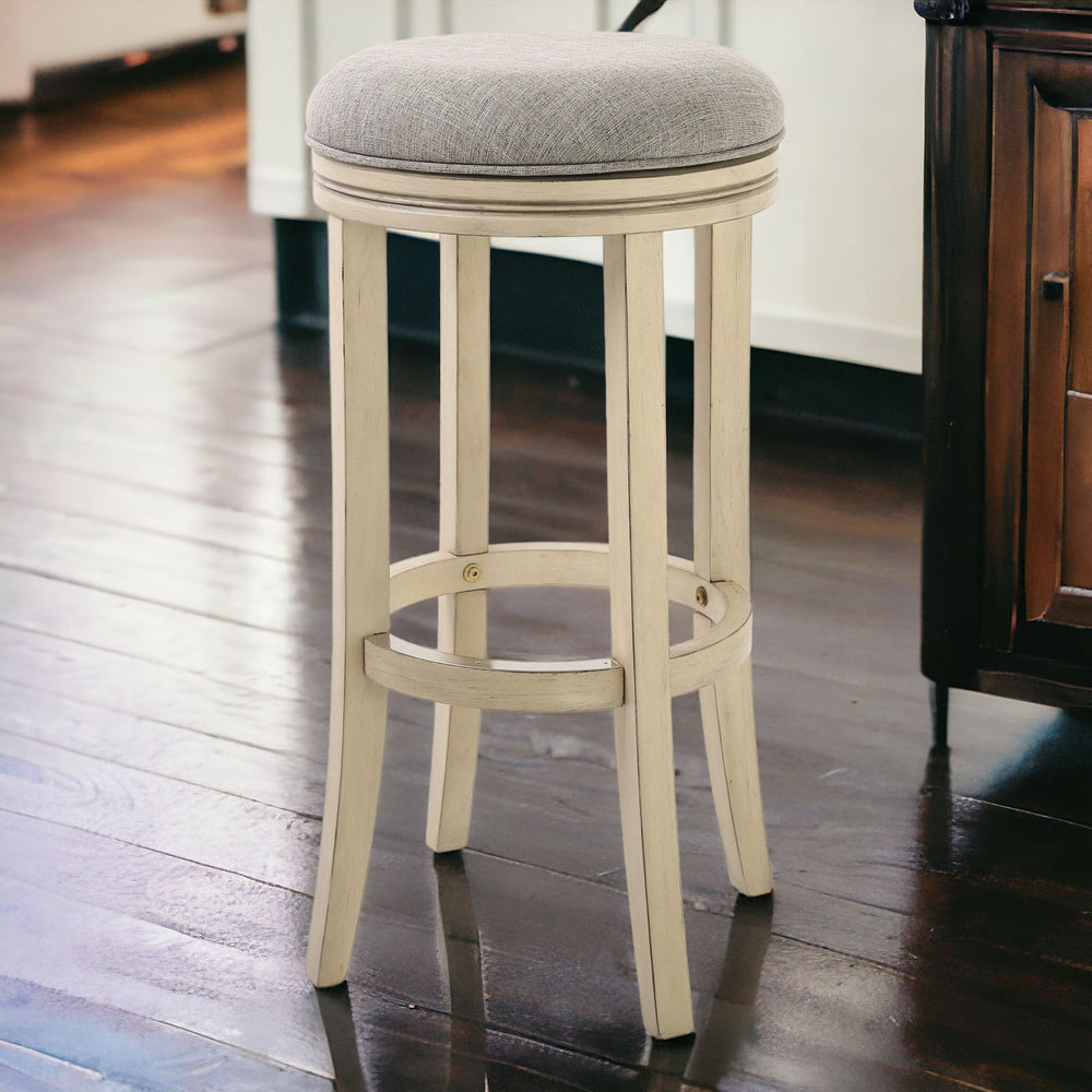 30" Gray And Ivory Solid Wood Swivel Backless Bar Height Bar Chair - Homeroots - Flyclothing LLC