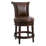 25" Dark Brown Faux Leather And Solid Wood Swivel Counter Height Bar Chair - Homeroots - Flyclothing LLC