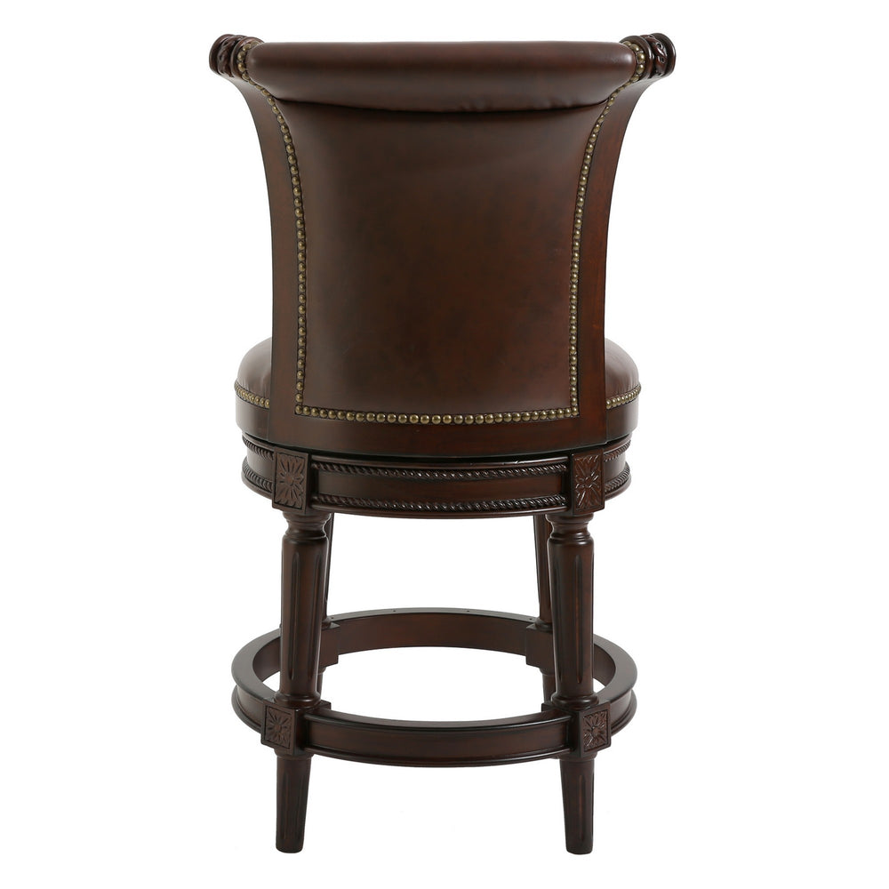 25" Dark Brown Faux Leather And Solid Wood Swivel Counter Height Bar Chair - Homeroots - Flyclothing LLC