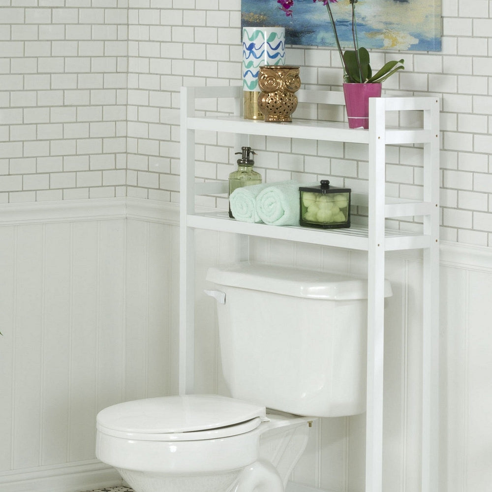 48" White Finish 2 Tier Solid Wood Over Toilet Organizer - Homeroots - Flyclothing LLC