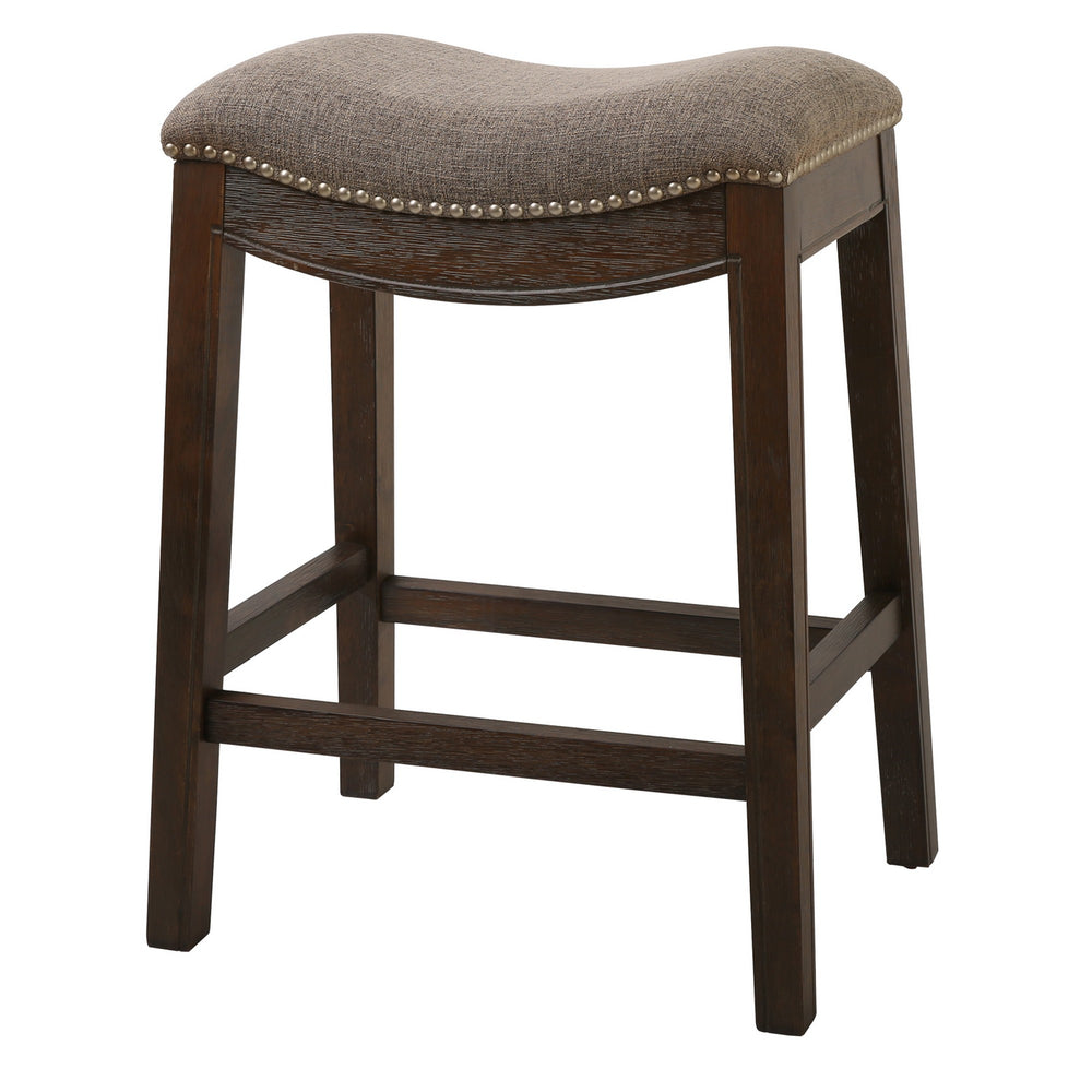 26" Gray And Wood Brown Fabric And Solid Wood Backless Counter Height Bar Chair - Homeroots - Flyclothing LLC