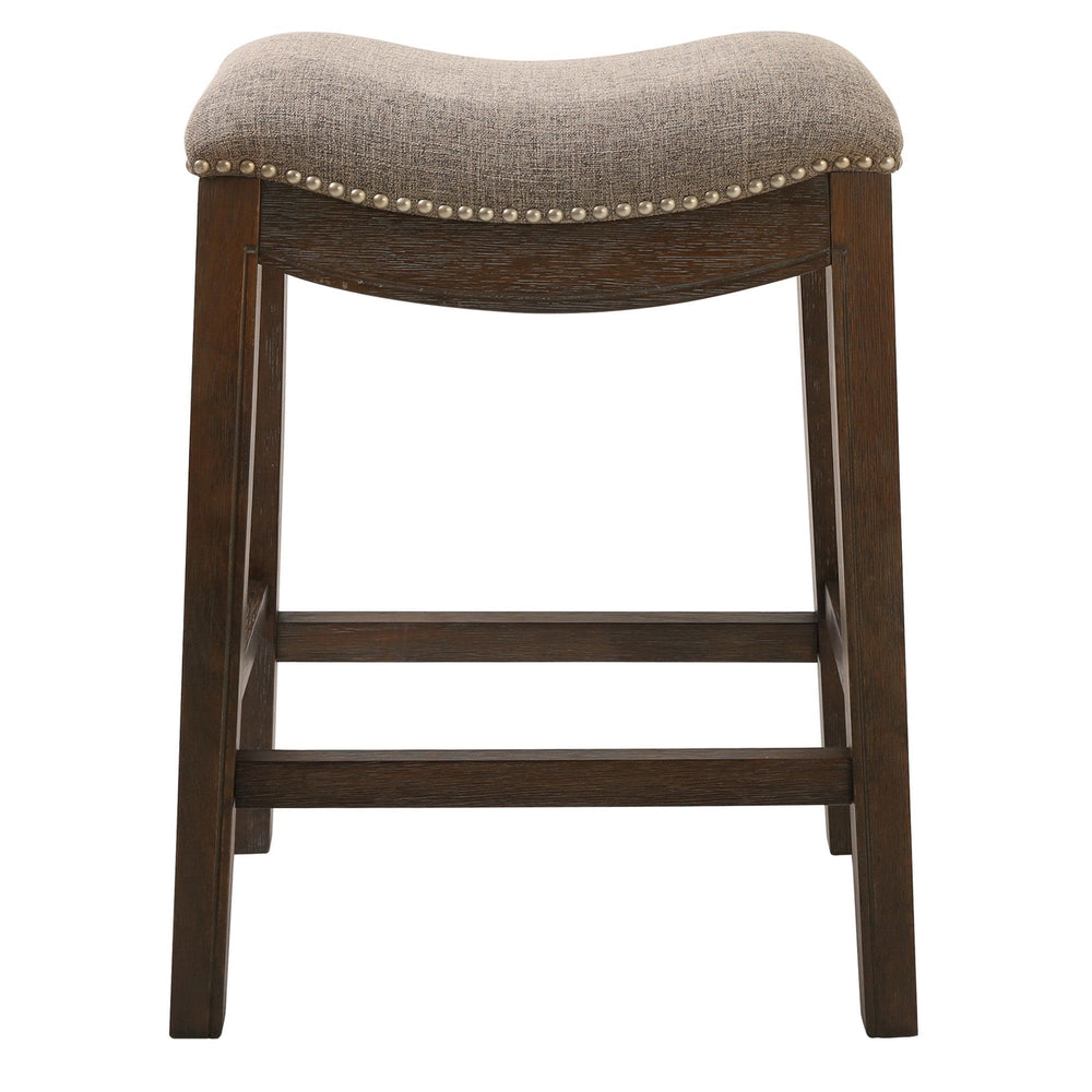 26" Gray And Wood Brown Fabric And Solid Wood Backless Counter Height Bar Chair - Homeroots - Flyclothing LLC