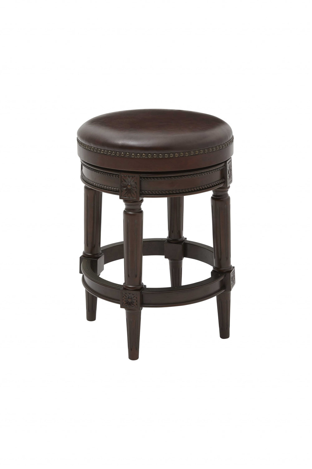 26" Dark Brown And Wood Brown Faux Leather Swivel Backless Counter Height Bar Chair - Homeroots - Flyclothing LLC