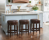 26" Dark Brown And Wood Brown Faux Leather Swivel Backless Counter Height Bar Chair - Homeroots - Flyclothing LLC