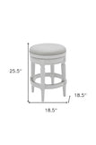 26" White Fabric And Solid Wood Swivel Backless Counter Height Bar Chair - Homeroots