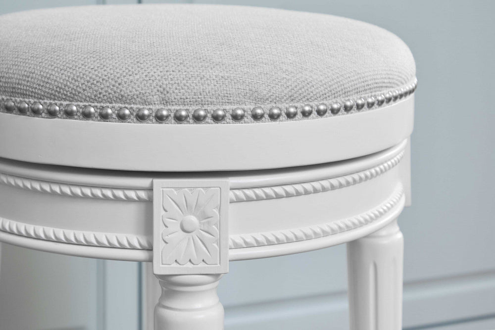 26" White Fabric And Solid Wood Swivel Backless Counter Height Bar Chair - Homeroots