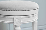 26" White Fabric And Solid Wood Swivel Backless Counter Height Bar Chair - Homeroots