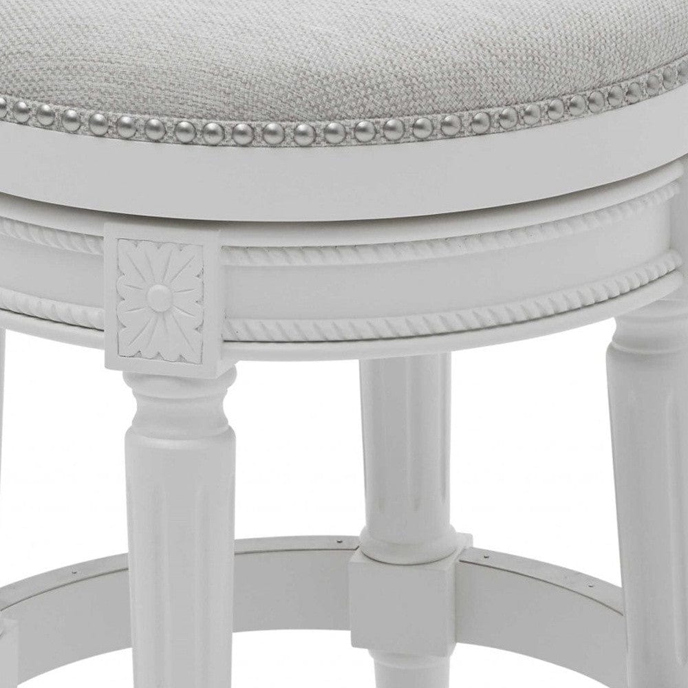 26" White Fabric And Solid Wood Swivel Backless Counter Height Bar Chair - Homeroots