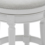 26" White Fabric And Solid Wood Swivel Backless Counter Height Bar Chair - Homeroots
