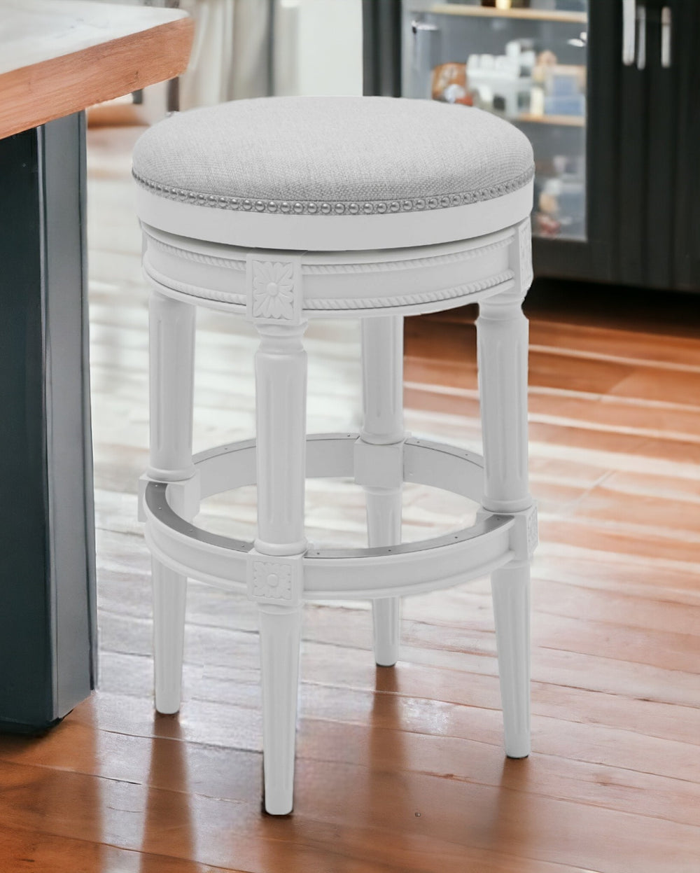 26" Gray Solid Wood Swivel Backless Bar Height Bar Chair - Homeroots