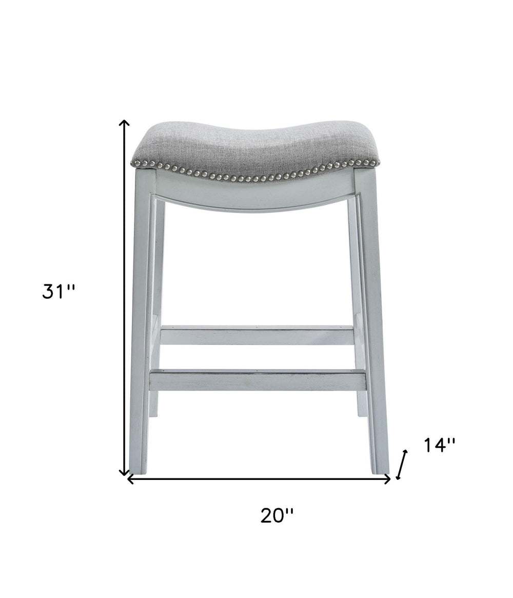 31" Linen And Natural Solid Wood Backless Bar Height Bar Chair - Homeroots