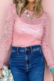 Lace Flower Round Neck Long Sleeve Top - Trendsi - Flyclothing LLC