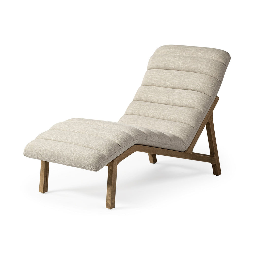 54" Cream And Wood Brown Fabric Tufted Lounge Chair - Homeroots