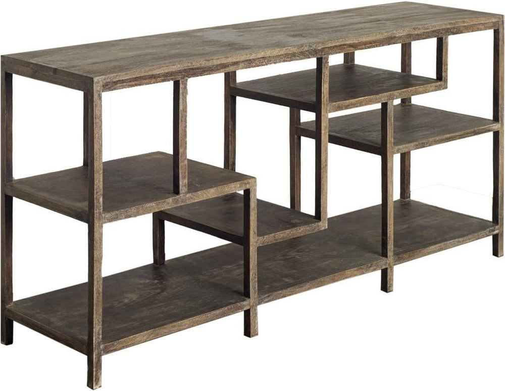 66" Brown Solid Wood Console Table With Shelves - Homeroots - Flyclothing LLC