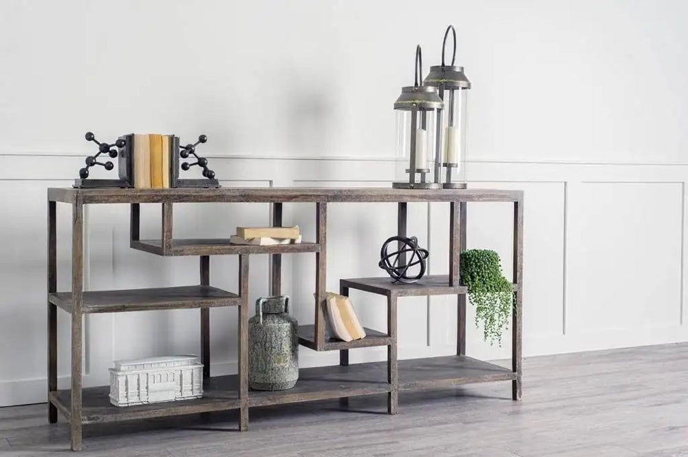 66" Brown Solid Wood Console Table With Shelves - Homeroots - Flyclothing LLC