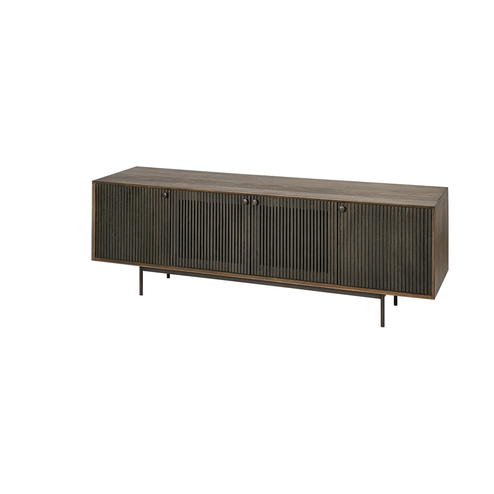 20" Brown Solid Wood Credenza with Four Doors - Homeroots - Flyclothing LLC